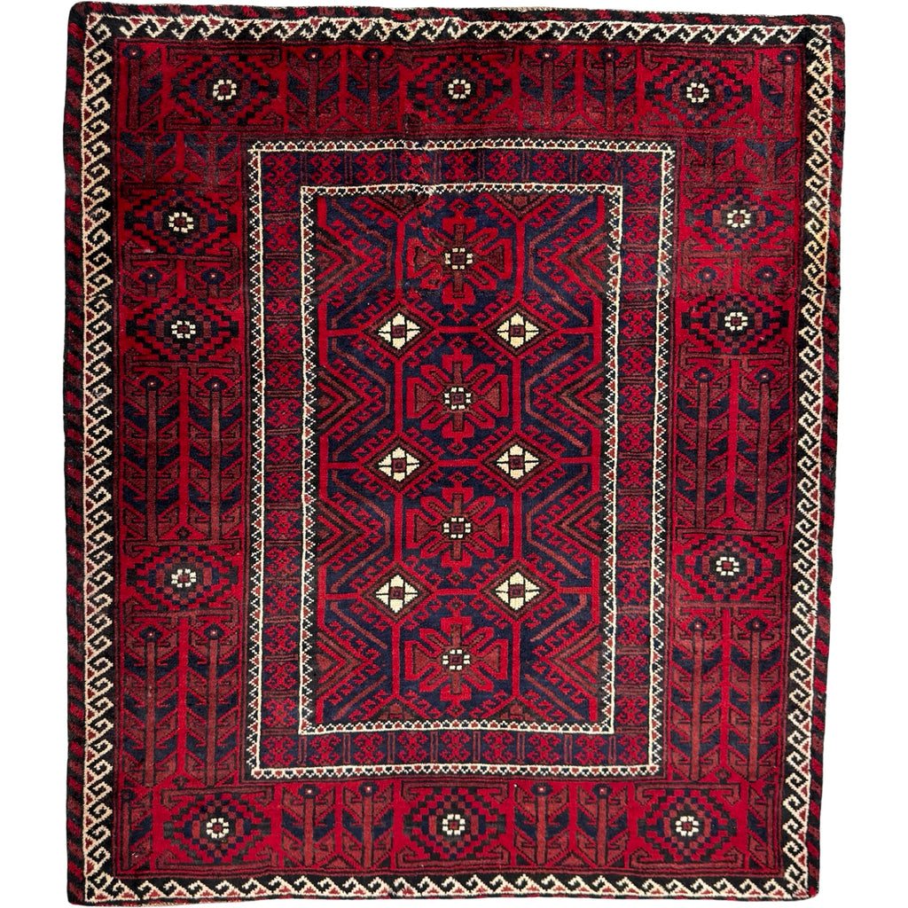 140 x 120 cm Hand-Knotted Persian Baluch Wool Rug