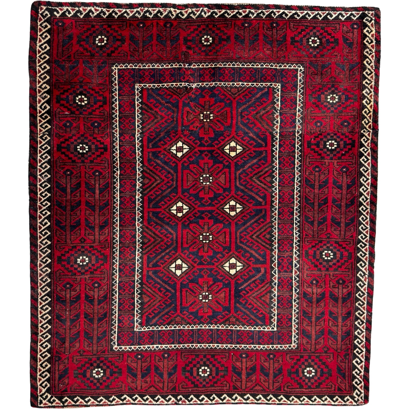 140 x 120 cm Hand-Knotted Persian Baluch Wool Rug