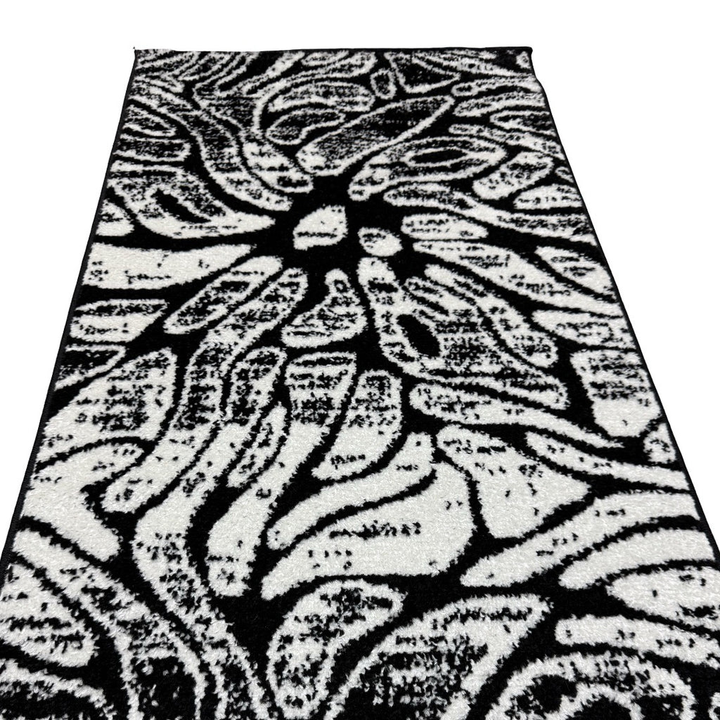 213 x 61 cm Black & White Botanical Floral Runner Rug