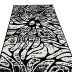 213 x 61 cm Black & White Botanical Floral Runner Rug