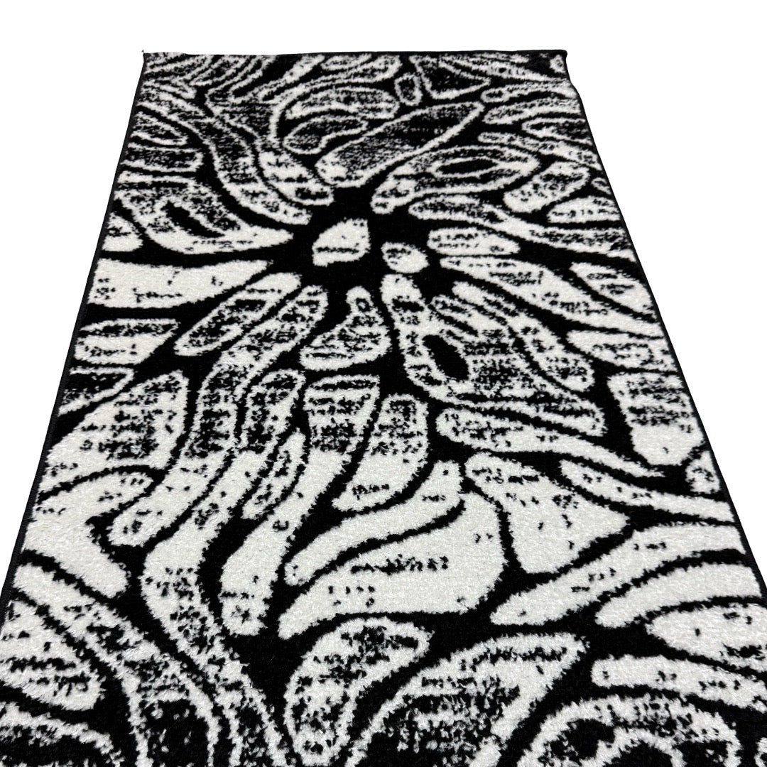 213 x 61 cm Black & White Botanical Floral Runner Rug