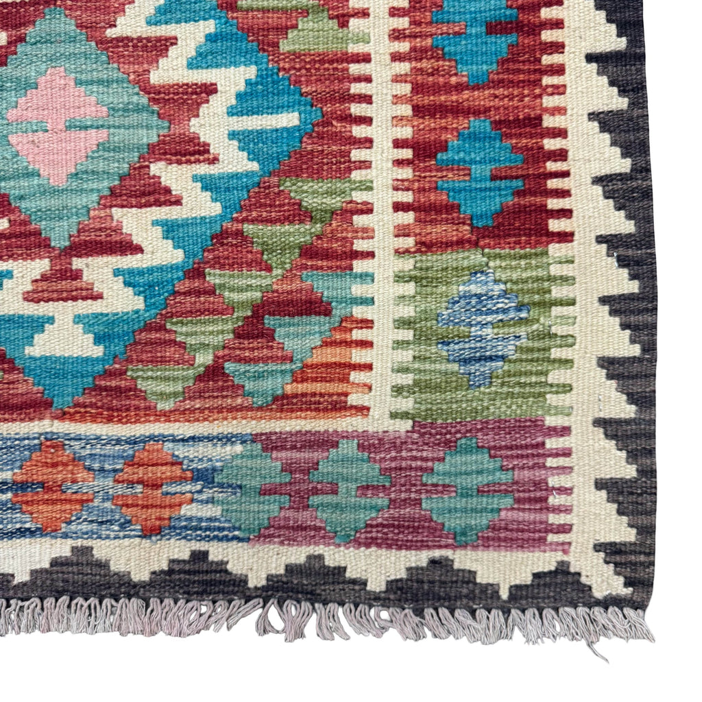 385 x 86 cm Hand-Woven Afghan Kilim Runner Rug – Wool Flatweave