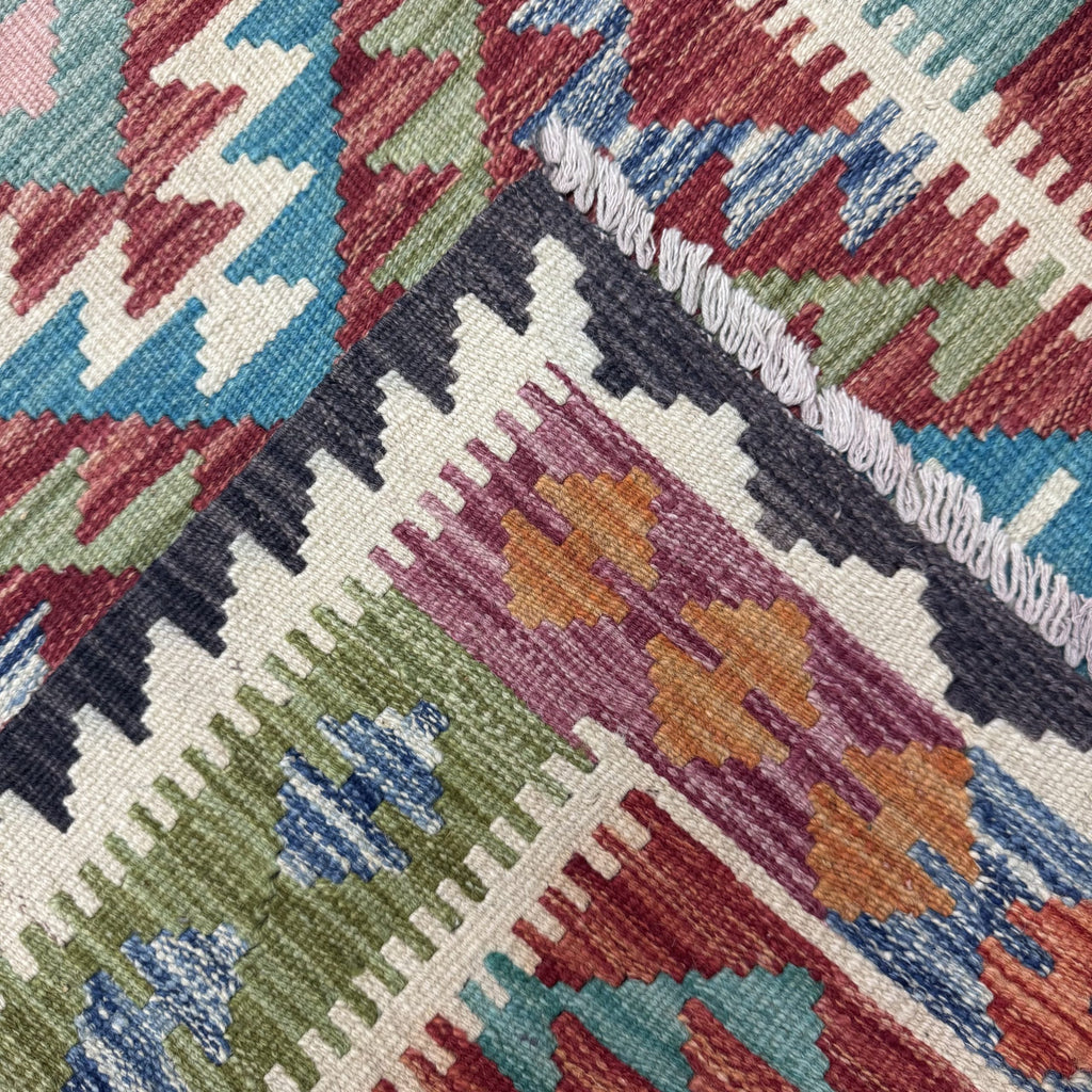 385 x 86 cm Hand-Woven Afghan Kilim Runner Rug – Wool Flatweave