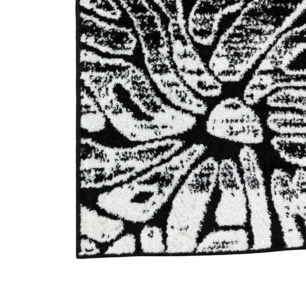 213 x 61 cm Black & White Botanical Floral Runner Rug