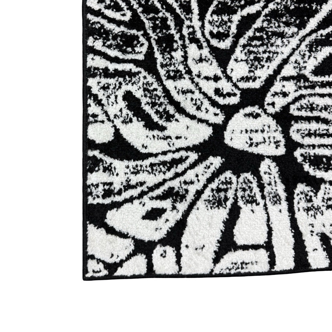 213 x 61 cm Black & White Botanical Floral Runner Rug