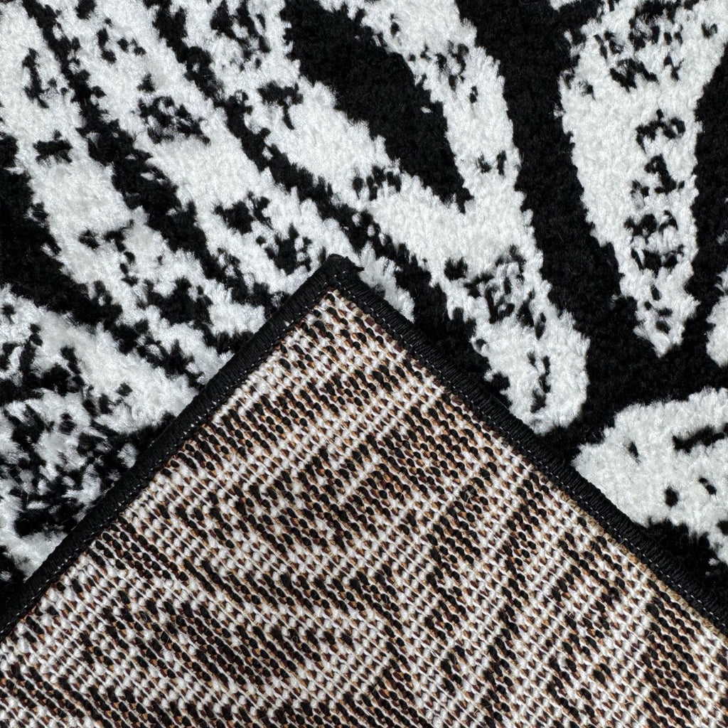 213 x 61 cm Black & White Botanical Floral Runner Rug