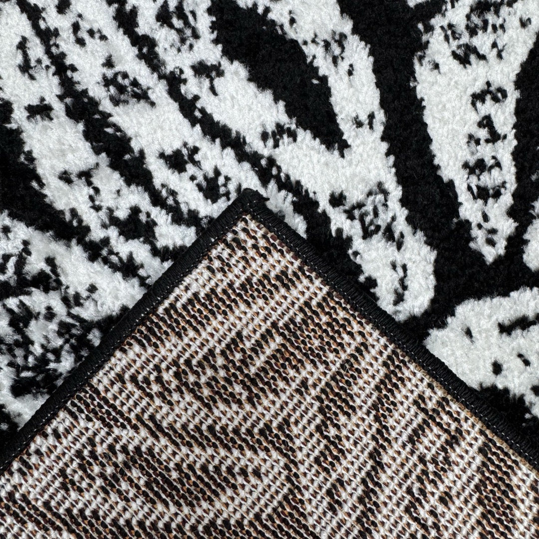 213 x 61 cm Black & White Botanical Floral Runner Rug