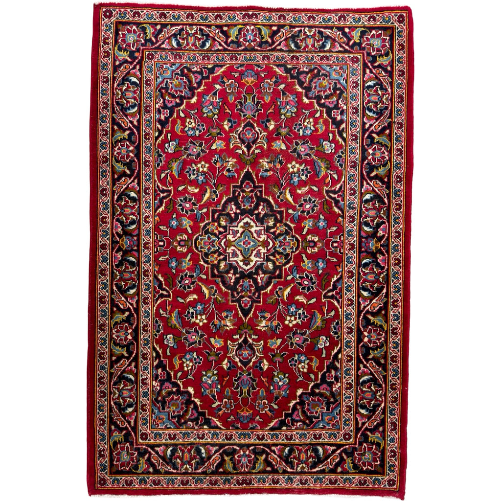 156 x 104 cm Hand-Knotted Persian Kashan Wool Rug