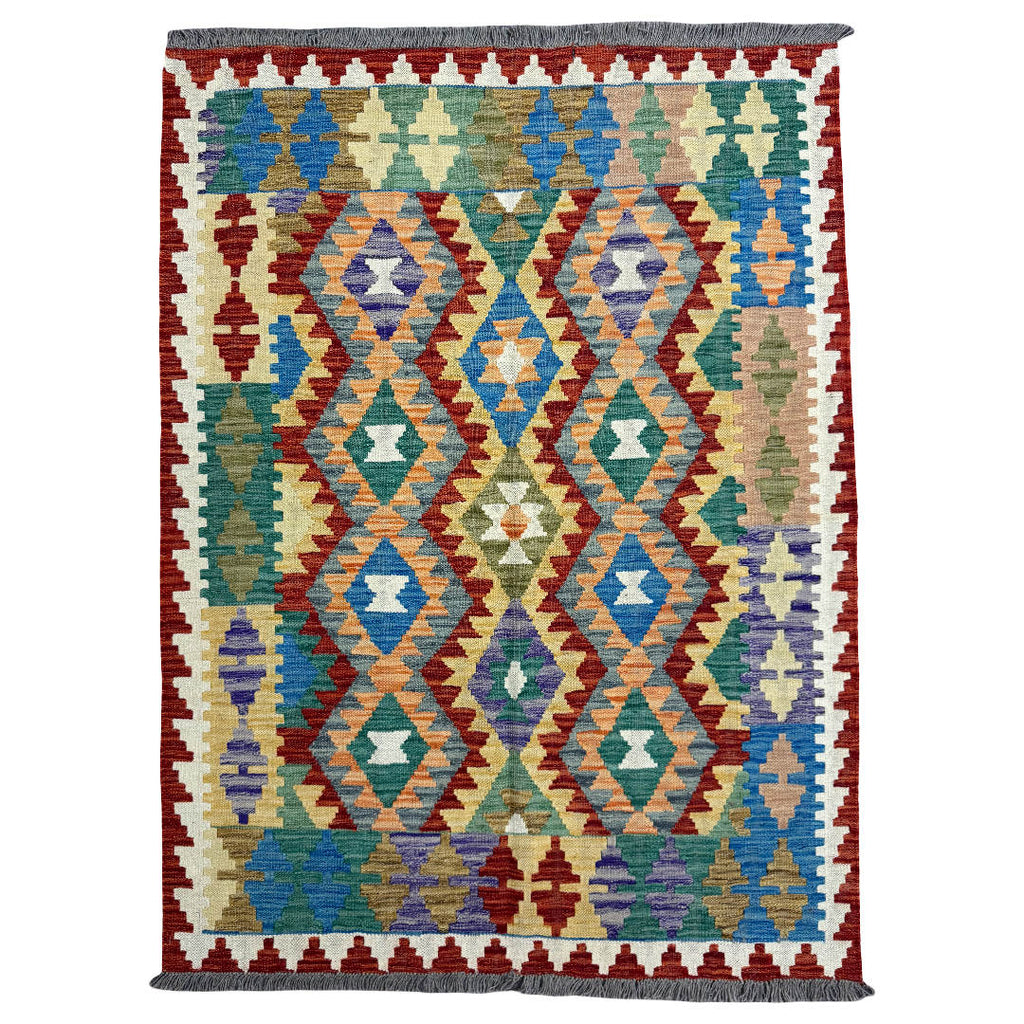 173 × 128 cm Hand-Woven Afghan Kilim Rug – Wool Flatweave