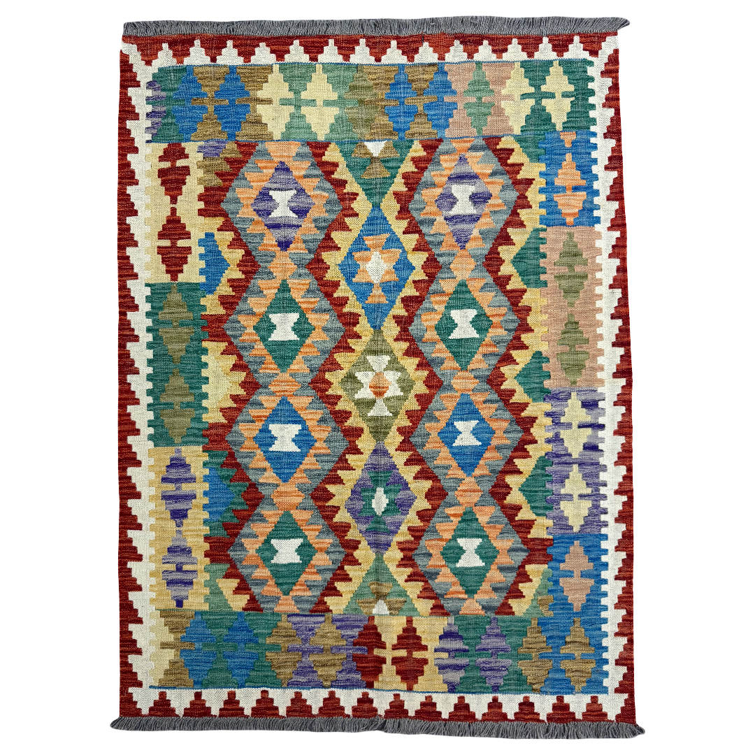 173 × 128 cm Hand-Woven Afghan Kilim Rug – Wool Flatweave