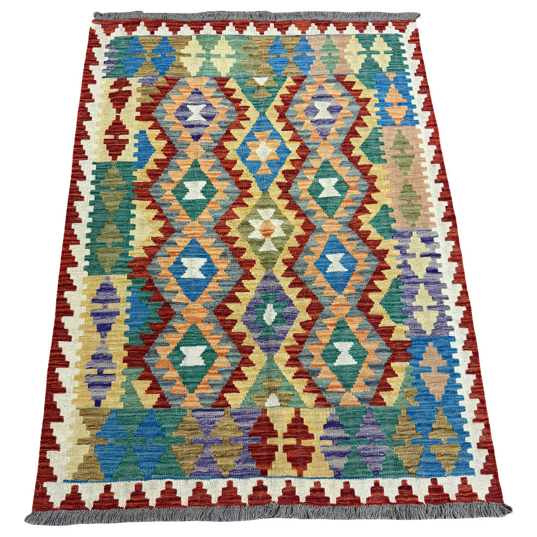 173 × 128 cm Hand-Woven Afghan Kilim Rug – Wool Flatweave