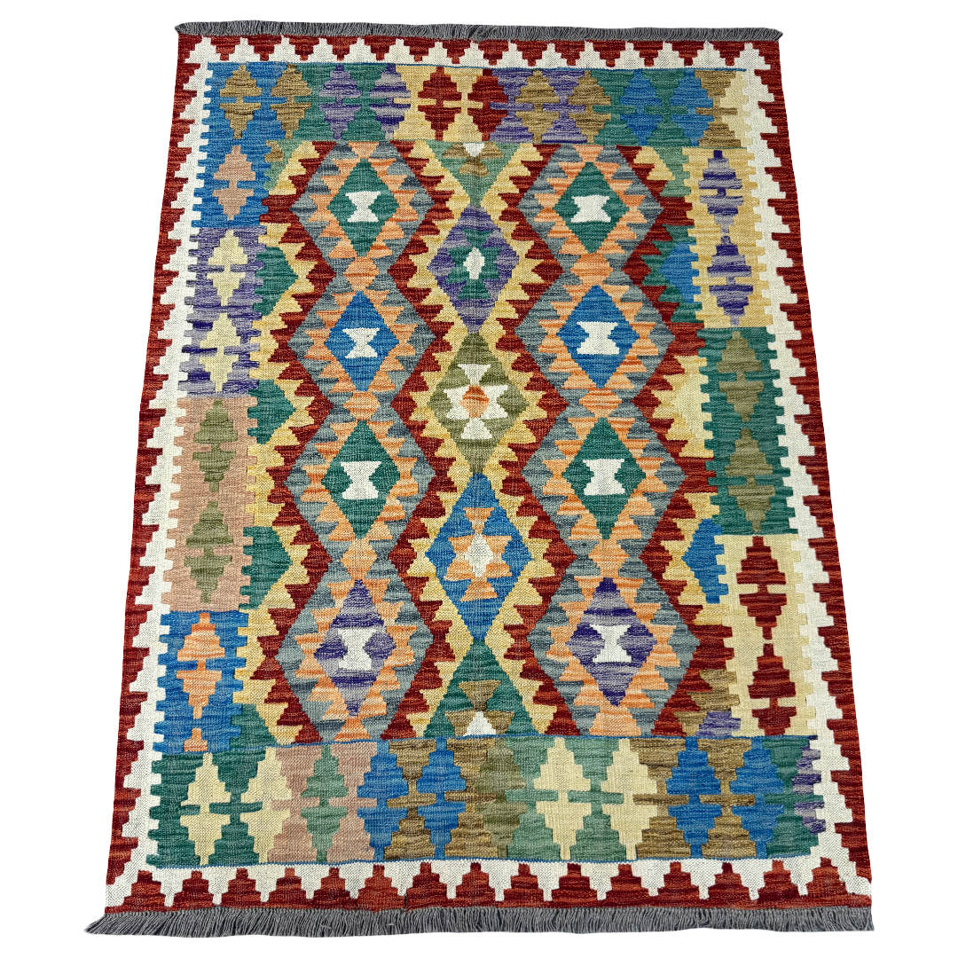 173 × 128 cm Hand-Woven Afghan Kilim Rug – Wool Flatweave