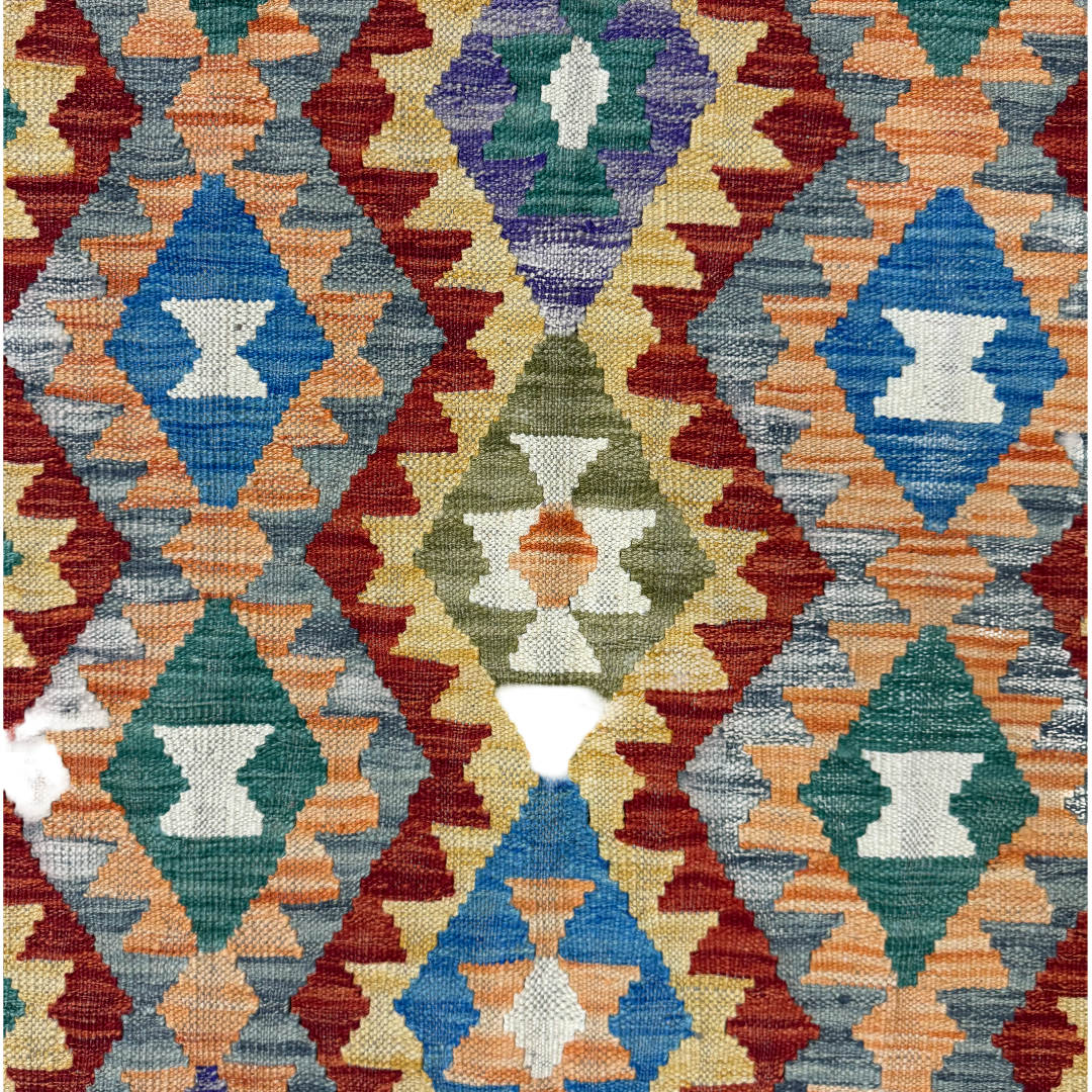173 × 128 cm Hand-Woven Afghan Kilim Rug – Wool Flatweave