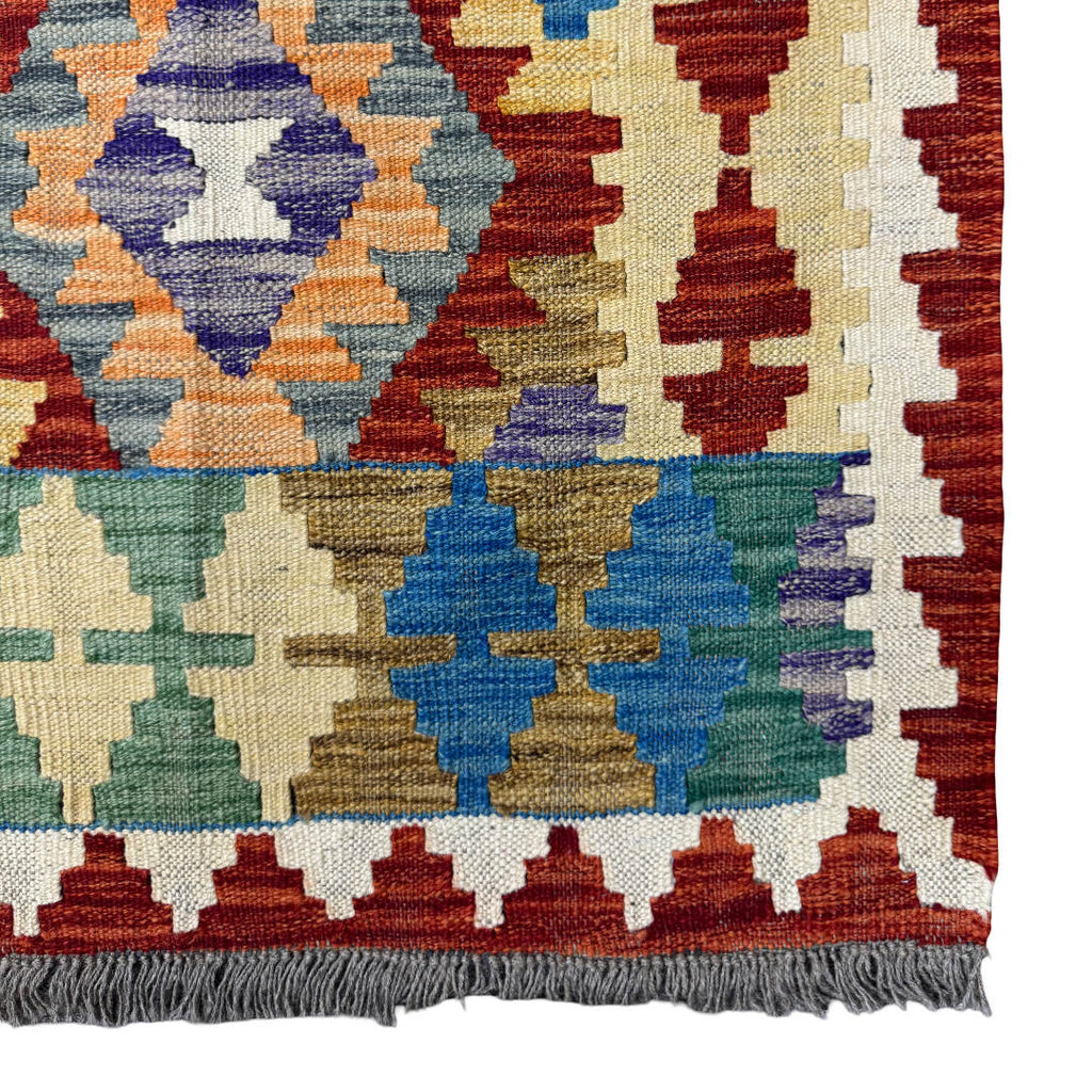 173 × 128 cm Hand-Woven Afghan Kilim Rug – Wool Flatweave