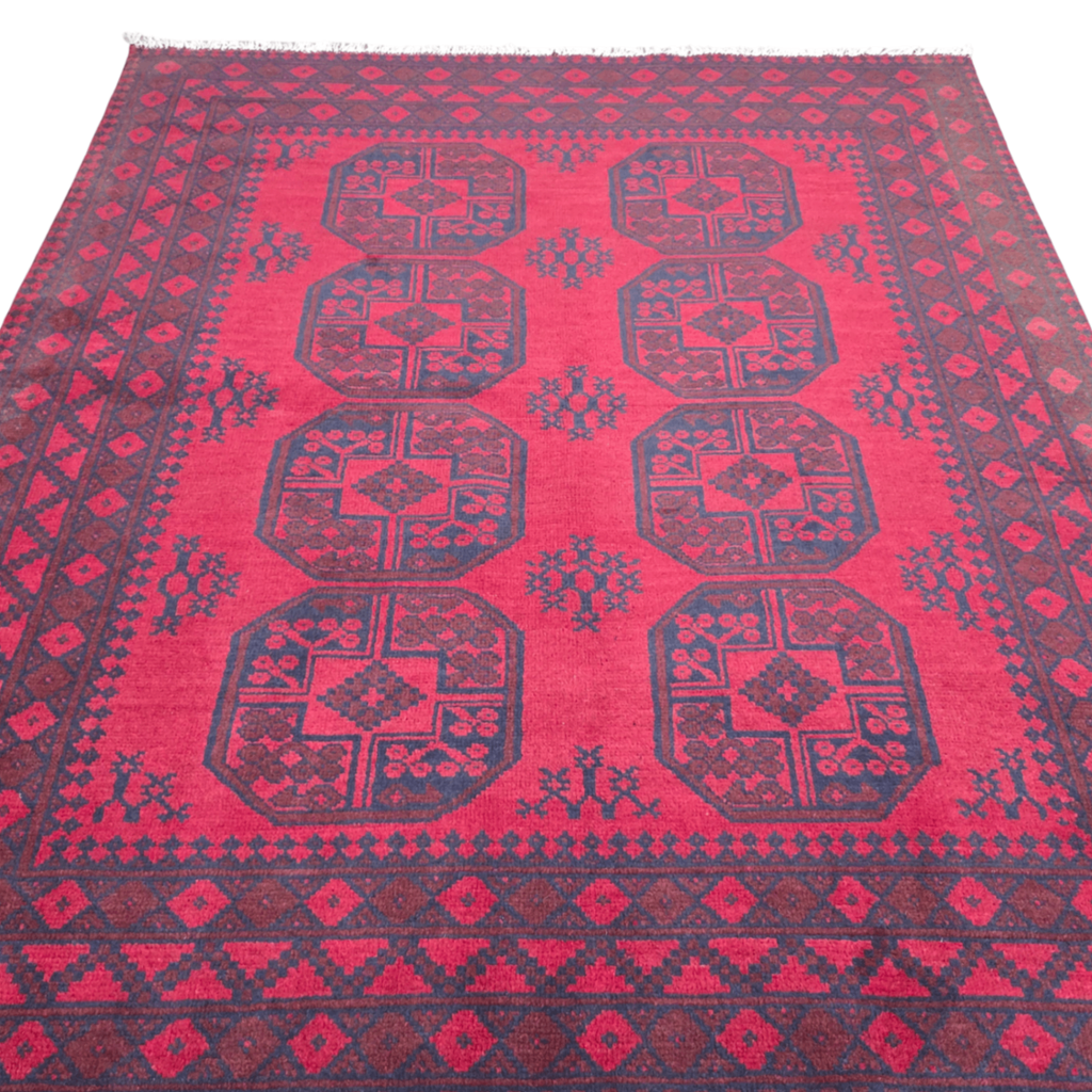 200 x 150 cm Hand-Woven Red Afghan Akche Wool Rug