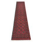 288 x 87 cm Hand-Knotted Red Afghan Akche Runner Rug