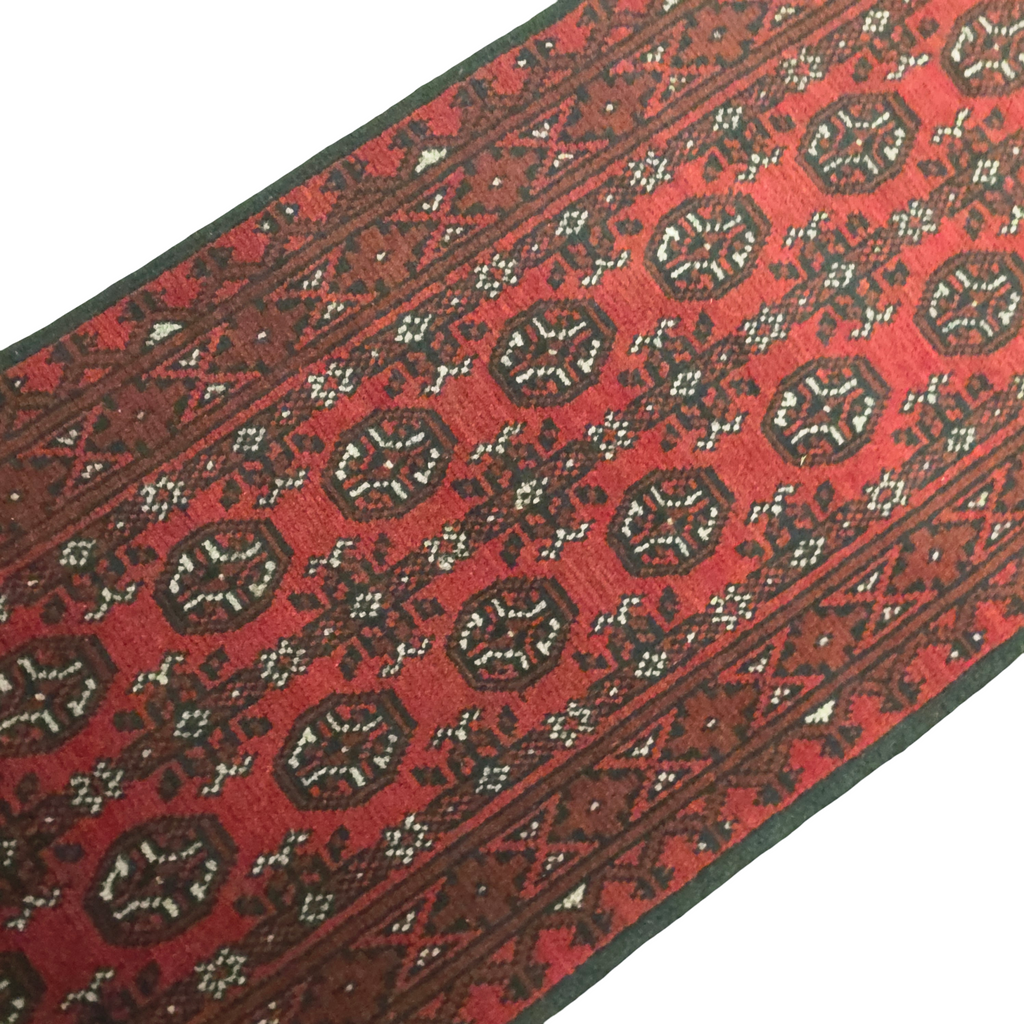 288 x 87 cm Hand-Knotted Red Afghan Akche Runner Rug