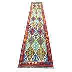 395 x 85 cm Hand-Woven Afghan Kilim Runner Rug – Wool Flatweave