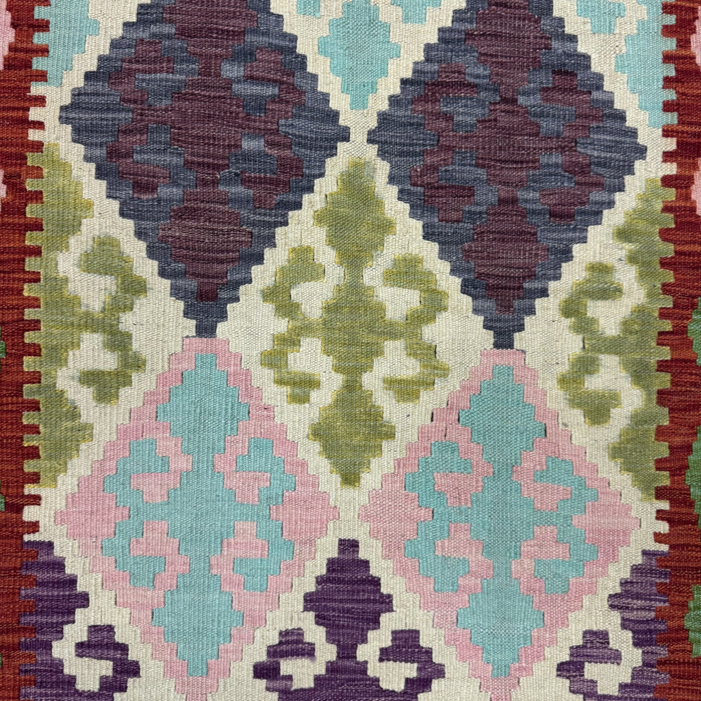 395 x 85 cm Hand-Woven Afghan Kilim Runner Rug – Wool Flatweave