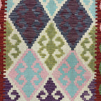 395 x 85 cm Hand-Woven Afghan Kilim Runner Rug – Wool Flatweave