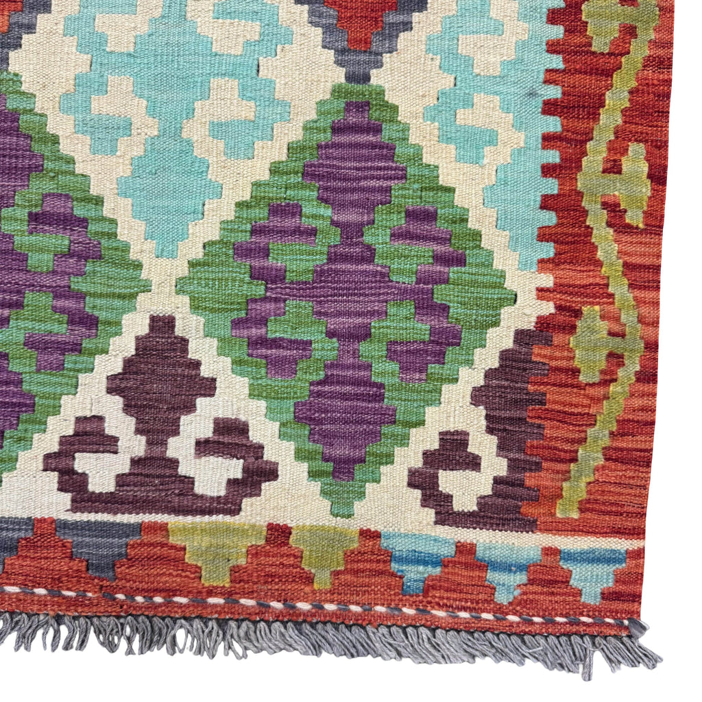 395 x 85 cm Hand-Woven Afghan Kilim Runner Rug – Wool Flatweave