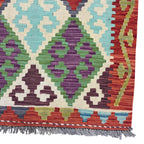 395 x 85 cm Hand-Woven Afghan Kilim Runner Rug – Wool Flatweave