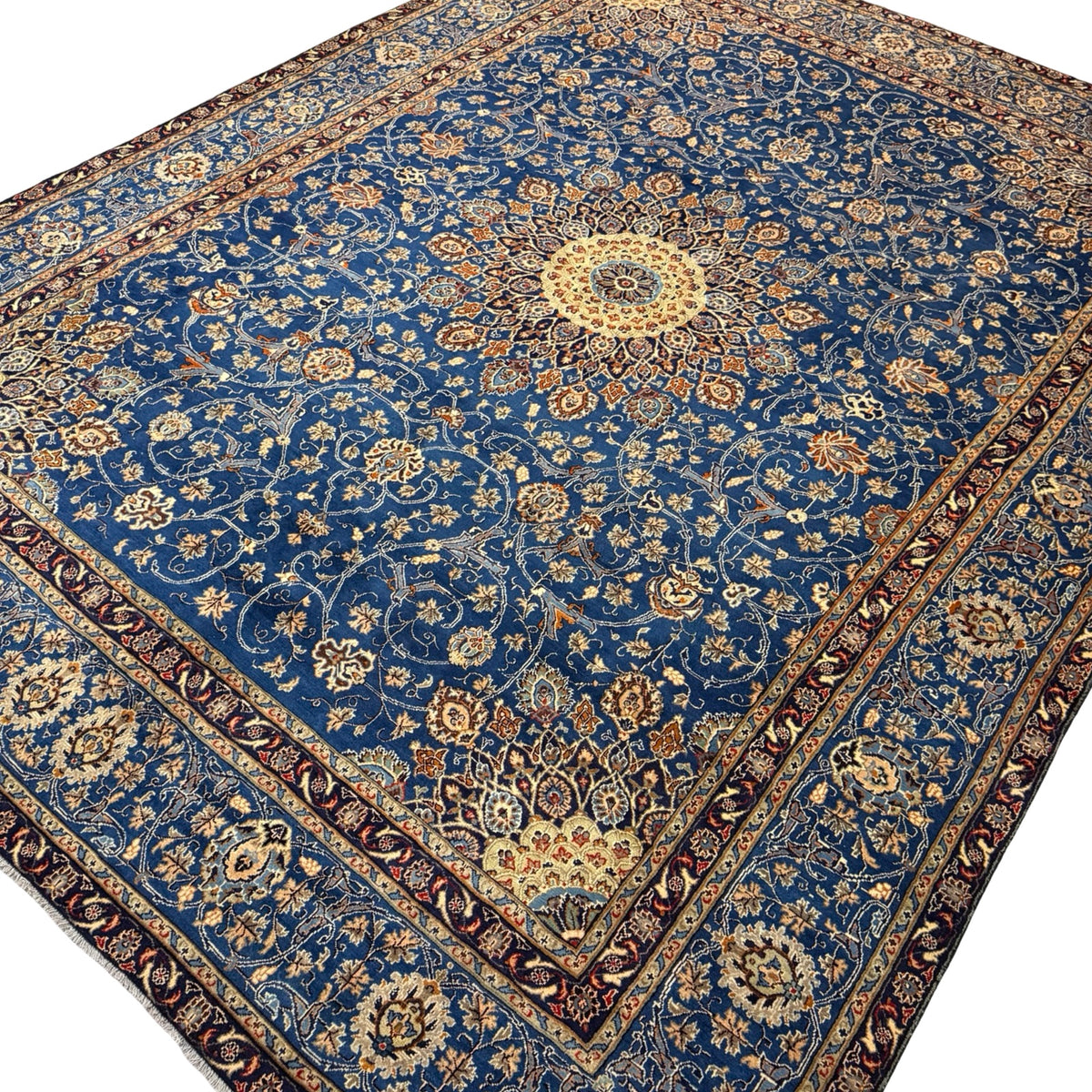 376 x 290 cm Hand Knotted Blue Persian Mashad Rug