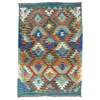 150 × 105 cm Hand-Woven Afghan Kilim Rug – Wool Flatweave
