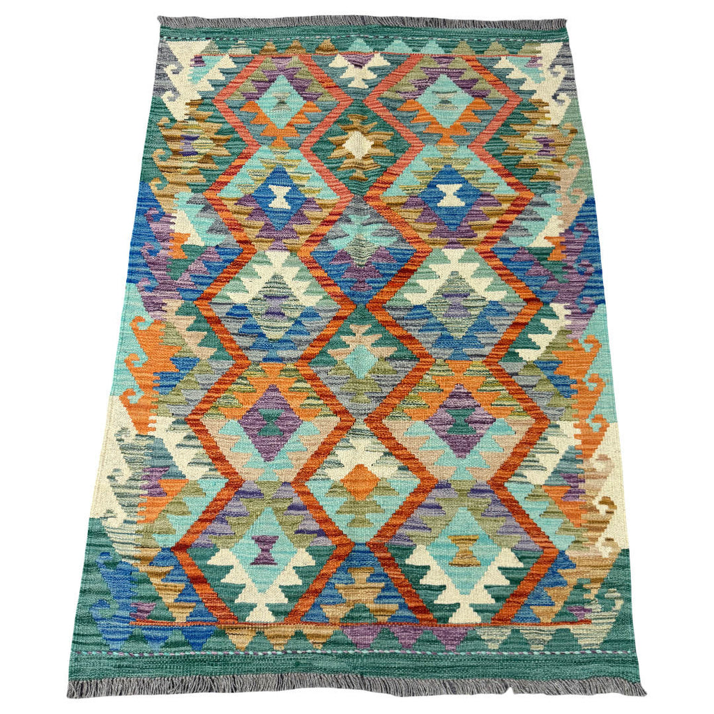 150 × 105 cm Hand-Woven Afghan Kilim Rug – Wool Flatweave