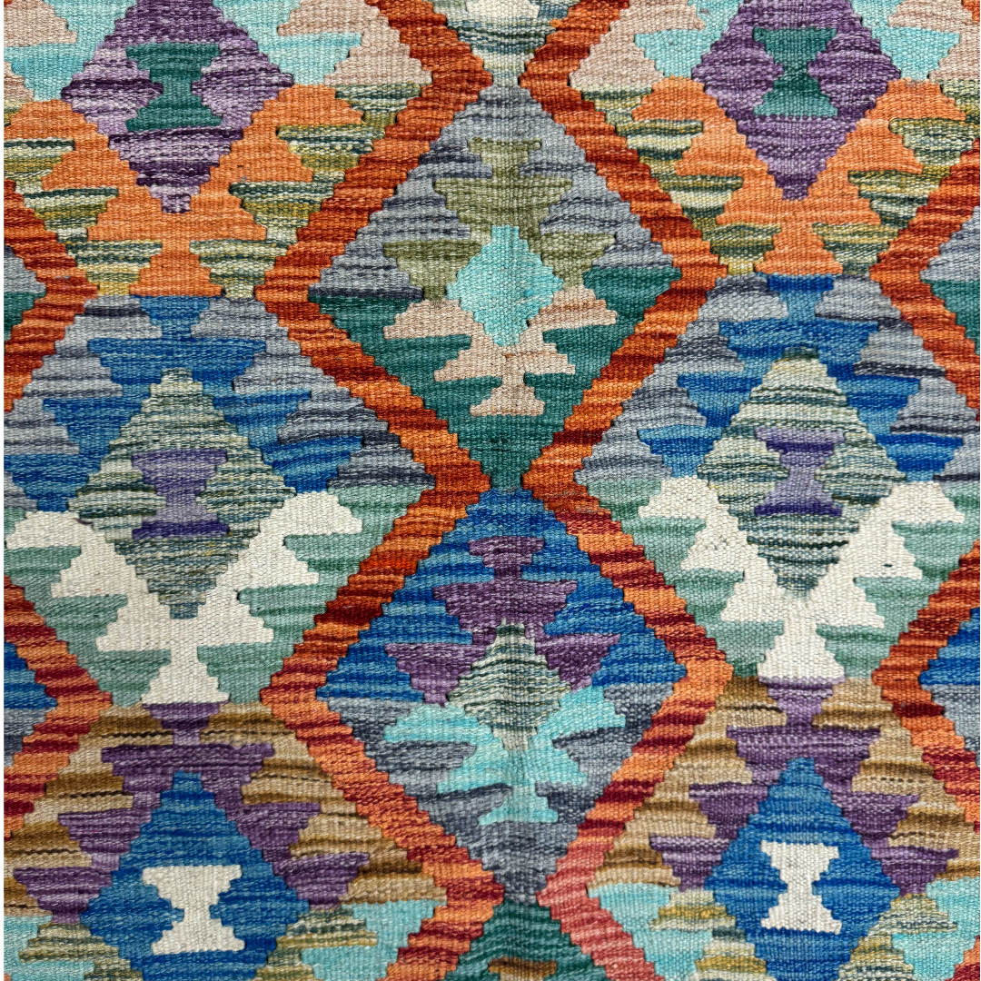 150 × 105 cm Hand-Woven Afghan Kilim Rug – Wool Flatweave