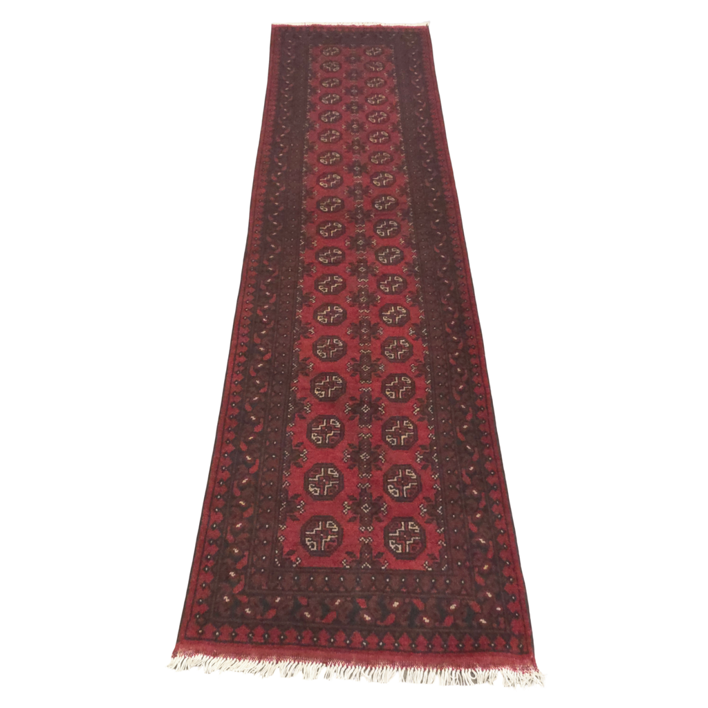 288 x 81 cm Hand-Knotted Red Afghan Akche Runner Rug