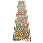 392 x 87 cm Hand-Woven Afghan Kilim Runner Rug – Wool Flatweave