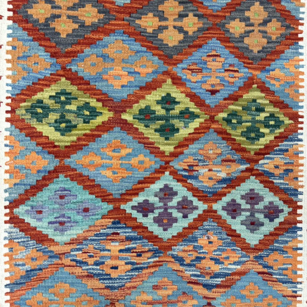 392 x 87 cm Hand-Woven Afghan Kilim Runner Rug – Wool Flatweave