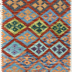 392 x 87 cm Hand-Woven Afghan Kilim Runner Rug – Wool Flatweave