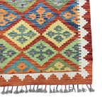 392 x 87 cm Hand-Woven Afghan Kilim Runner Rug – Wool Flatweave