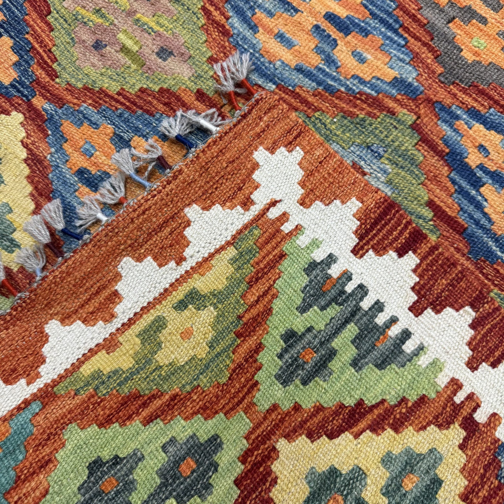 392 x 87 cm Hand-Woven Afghan Kilim Runner Rug – Wool Flatweave