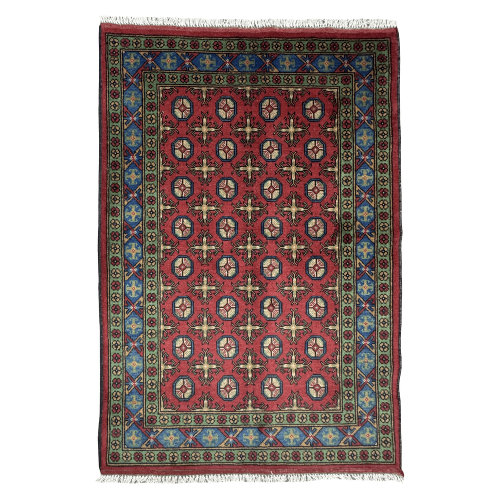 179 x 122 cm Hand-Knotted Afghan Akche Rug – Multi-Color Wool