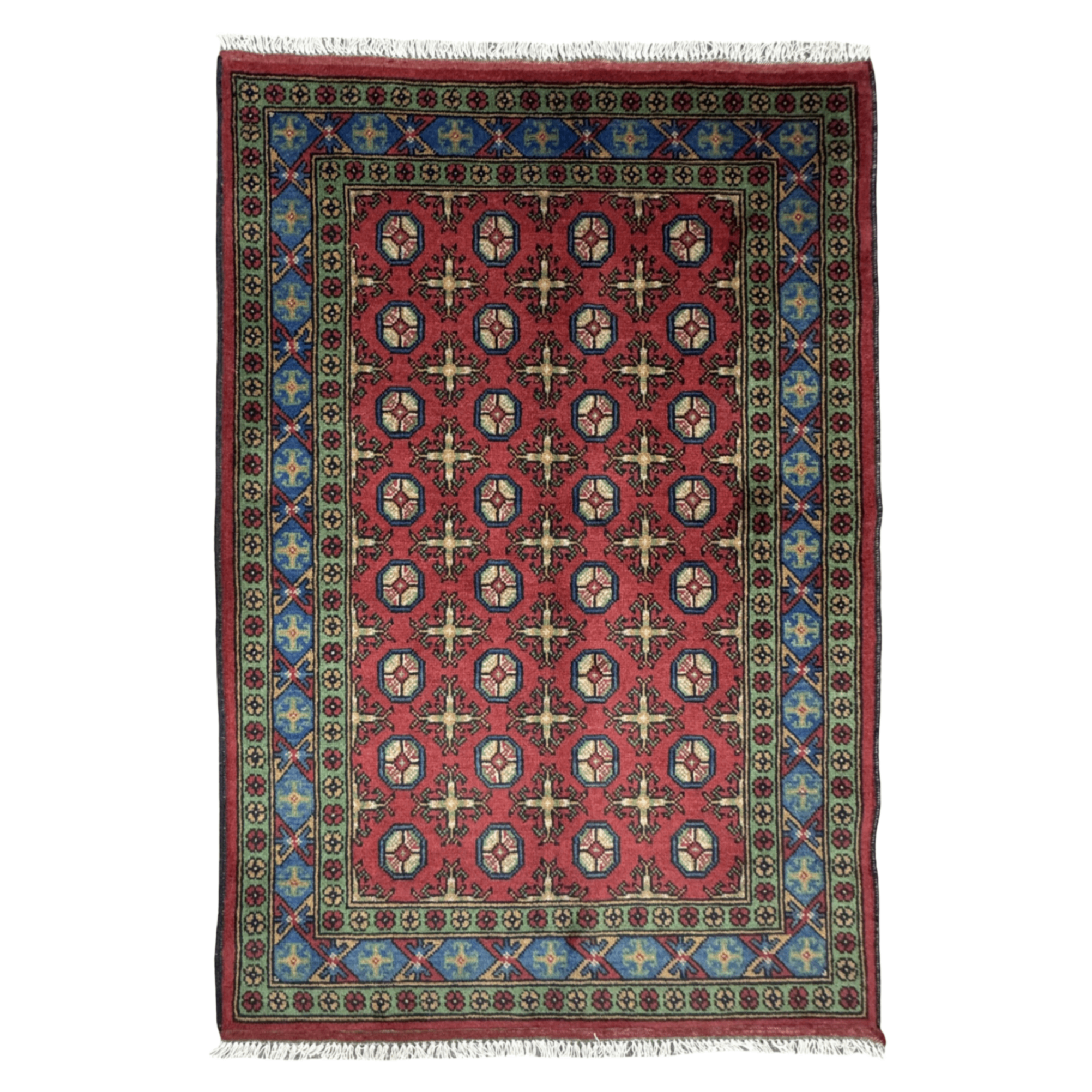 179 x 122 cm Hand-Knotted Afghan Akche Rug – Multi-Color Wool