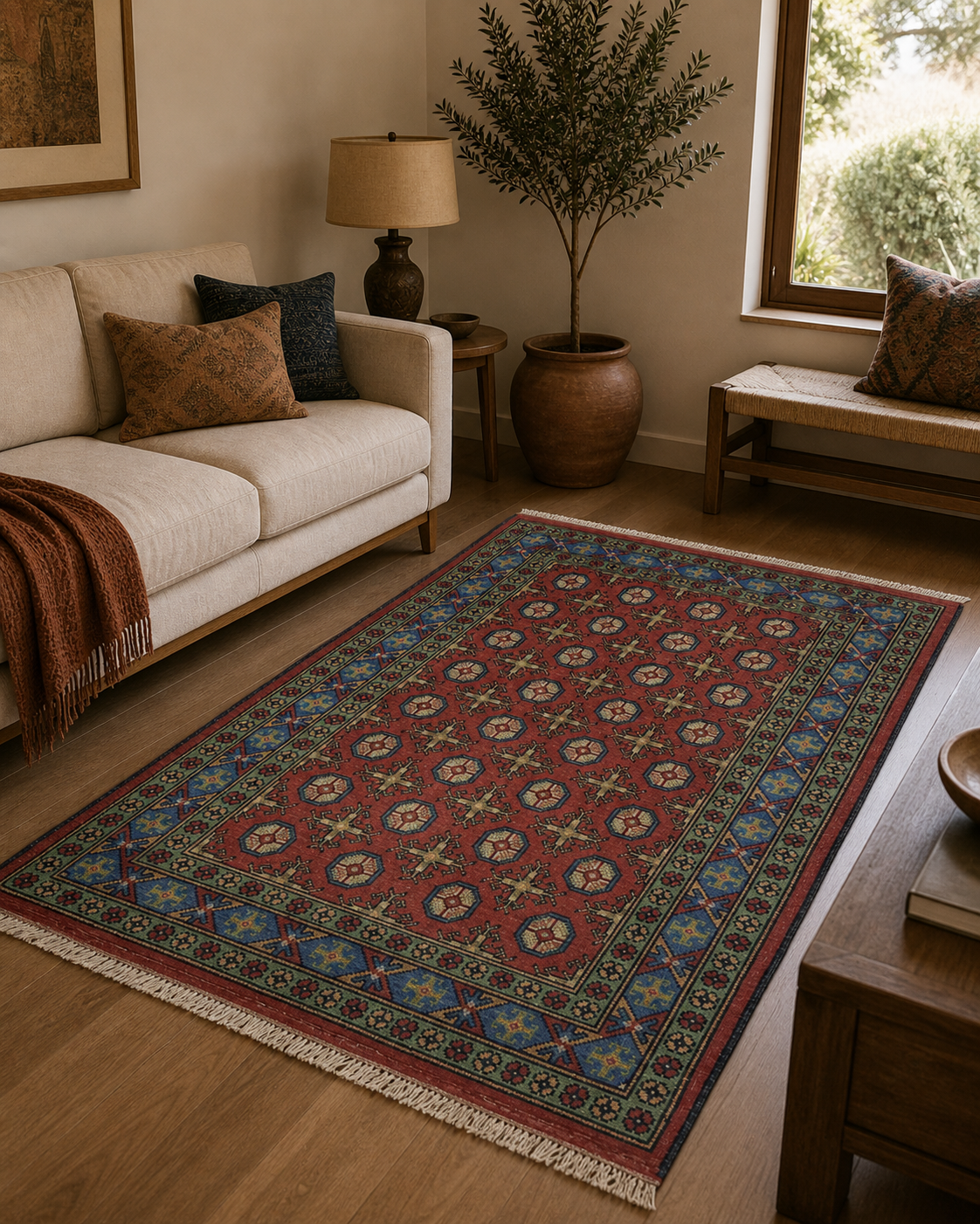 179 x 122 cm Hand-Knotted Afghan Akche Rug – Multi-Color Wool