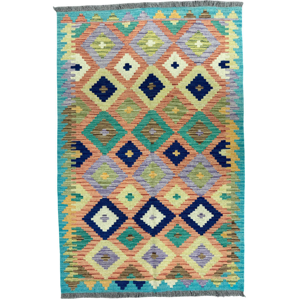 150 × 100 cm Hand-Woven Afghan Kilim Rug – Wool Flatweave