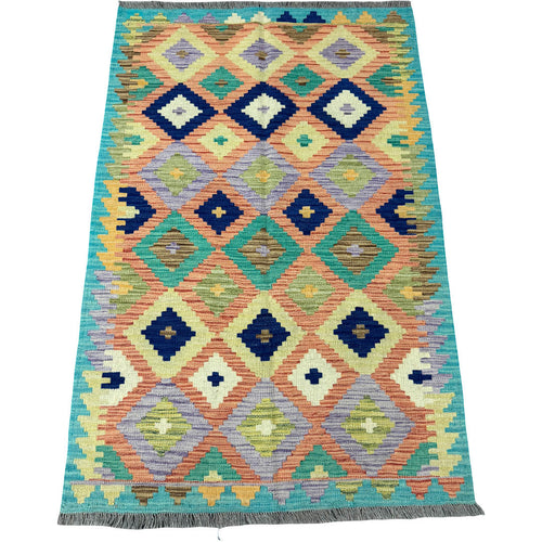 150 × 100 cm Hand-Woven Afghan Kilim Rug – Wool Flatweave