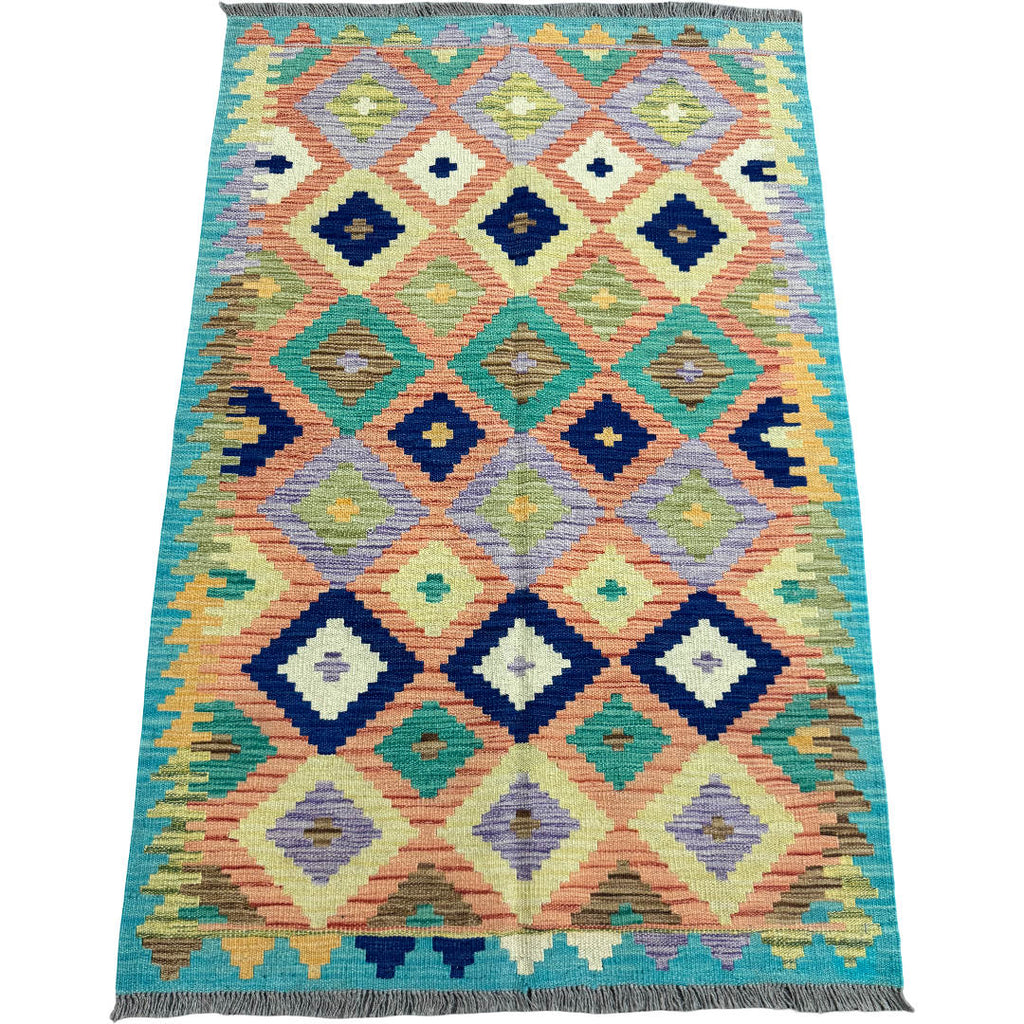 150 × 100 cm Hand-Woven Afghan Kilim Rug – Wool Flatweave