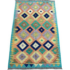 150 × 100 cm Hand-Woven Afghan Kilim Rug – Wool Flatweave
