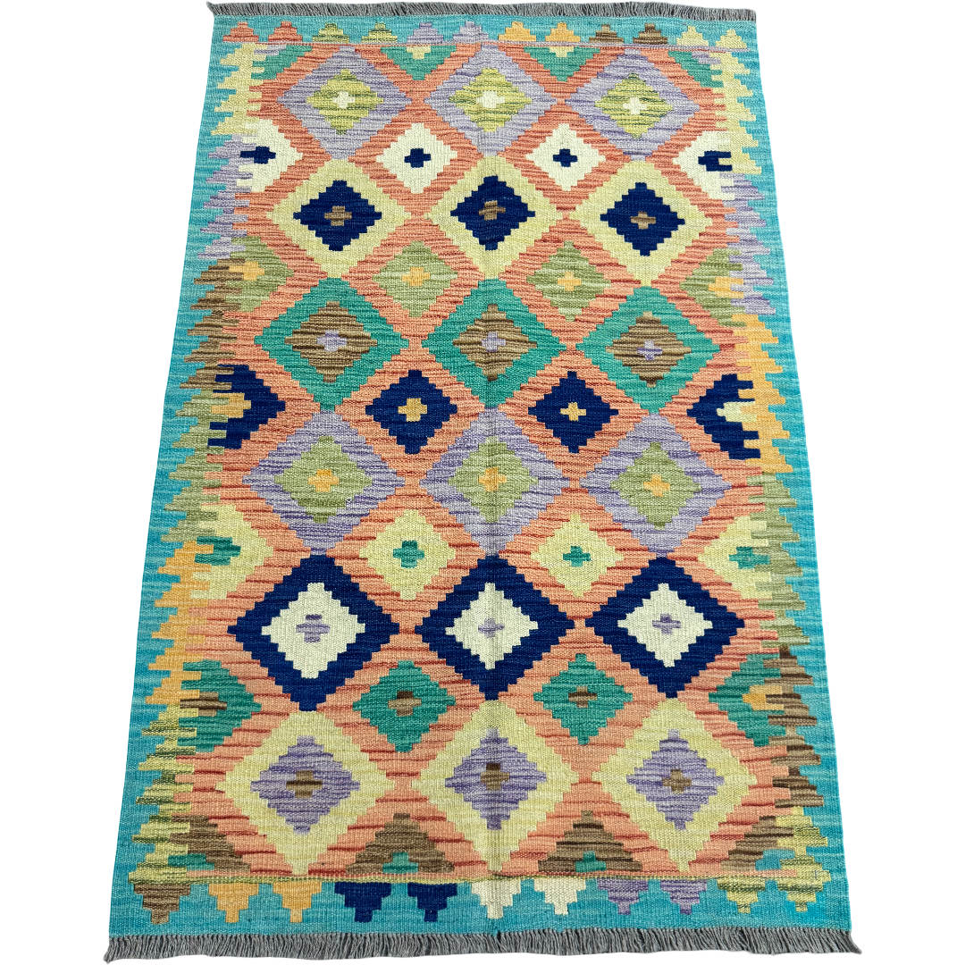 150 × 100 cm Hand-Woven Afghan Kilim Rug – Wool Flatweave