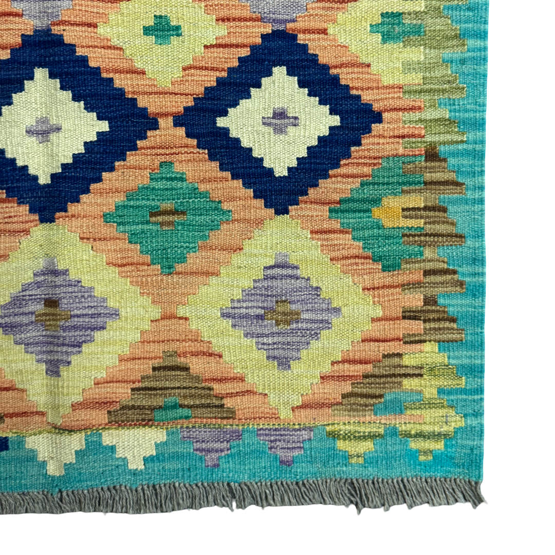 150 × 100 cm Hand-Woven Afghan Kilim Rug – Wool Flatweave