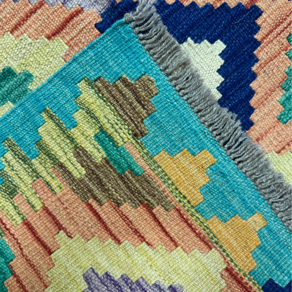 150 × 100 cm Hand-Woven Afghan Kilim Rug – Wool Flatweave