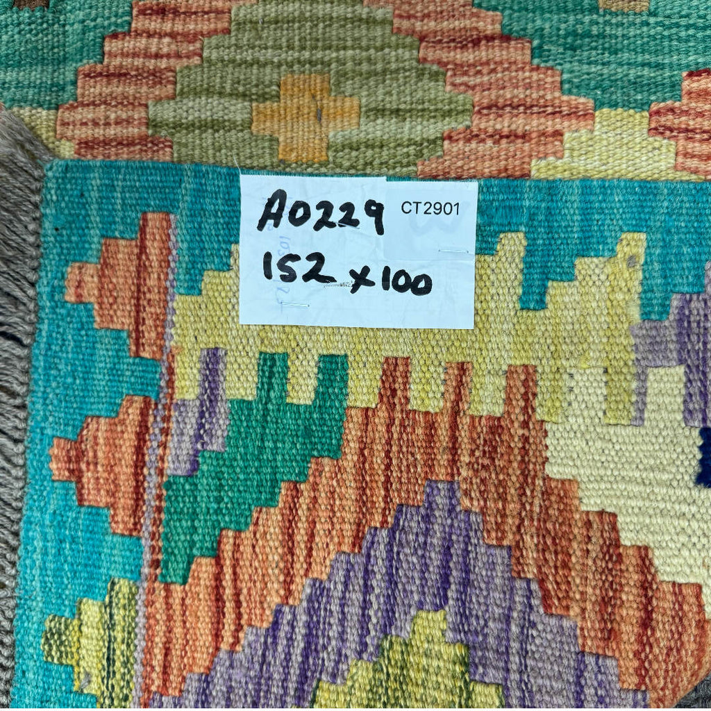 150 × 100 cm Hand-Woven Afghan Kilim Rug – Wool Flatweave