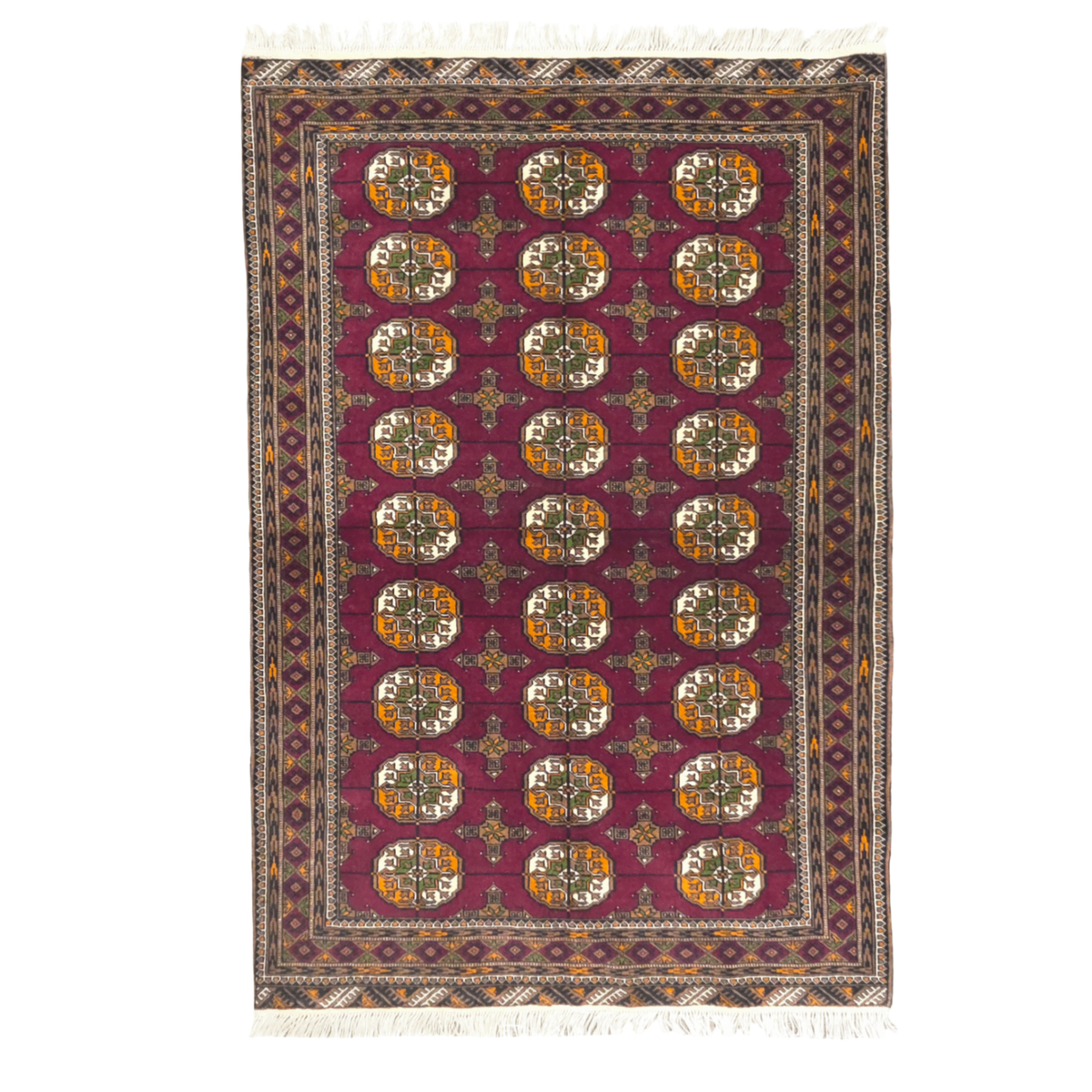 196 x 120 cm Hand-Knotted Tyrian Purple Baluch Bokhara Design – Wool Rug