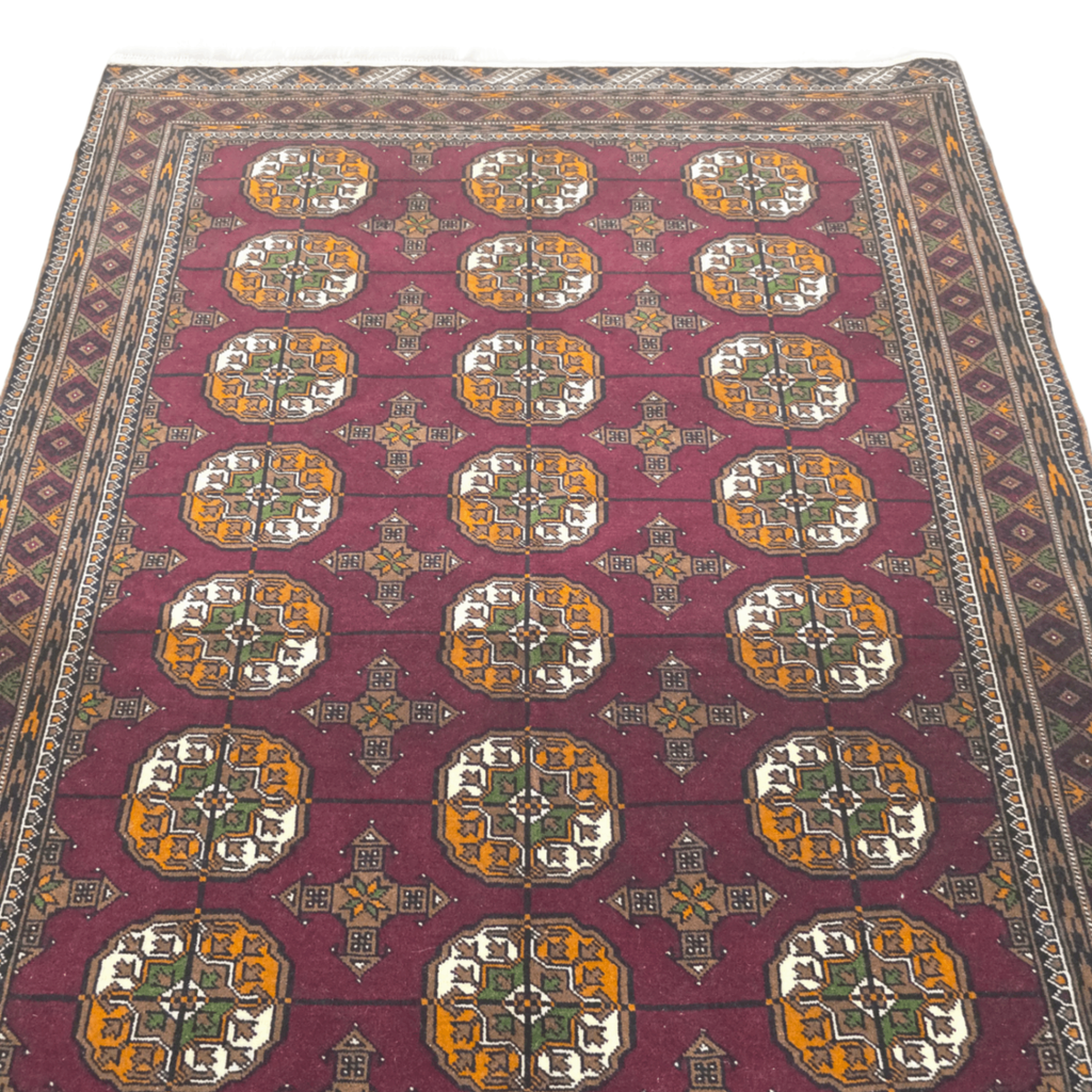 196 x 120 cm Hand-Knotted Tyrian Purple Baluch Bokhara Design – Wool Rug