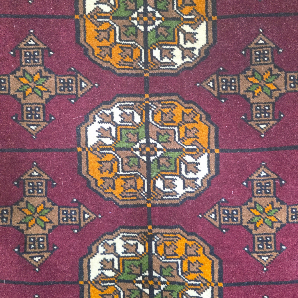 196 x 120 cm Hand-Knotted Tyrian Purple Baluch Bokhara Design – Wool Rug